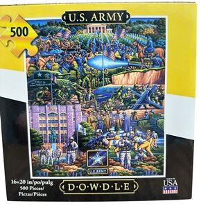 Vintage Dowdle Folk Art "U.S. Army" Military Puzzle 500‎ Pieces 16" x 20"